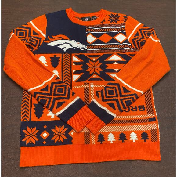 NFL Team Apparel Denver Broncos Ugly Christmas Sweater Men's Small Winter Fall - Picture 1 of 8